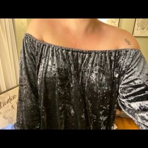 Blue Crushed Velvet off the shoulder Top